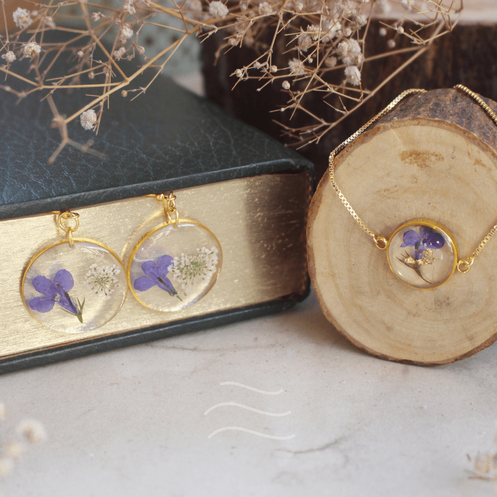 Lobelia Set - Real flower Jewellery - Leafy Affair