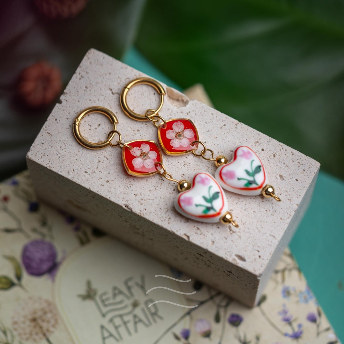 Wild Hearts Earrings - Real flower Jewellery - Leafy Affair