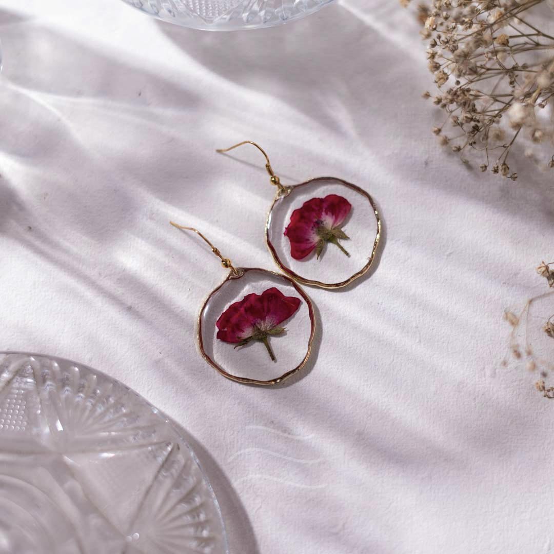 Whispering Rose Earrings - Real flower Jewellery - Leafy Affair