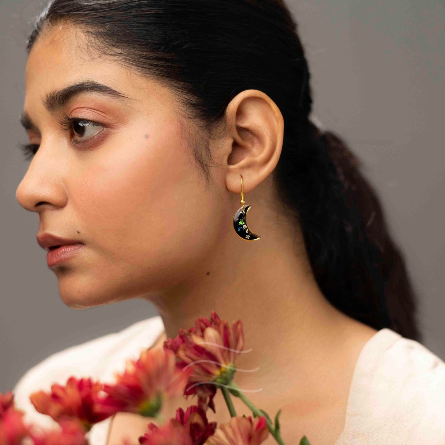 Midnight Moon Earrings - Real flower Jewellery - Leafy Affair