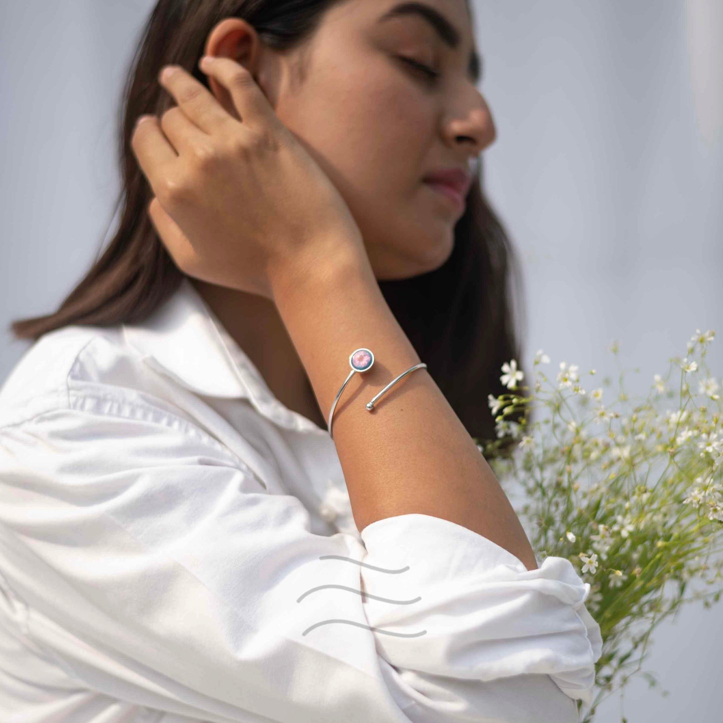 Minimalistic Plum Blossom Bracelet - Real flower Jewellery - Leafy Affair