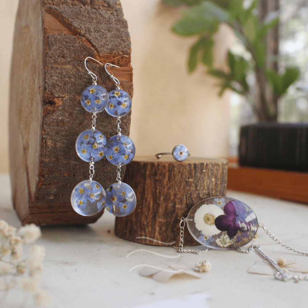 Forget-me-not Set - Real flower Jewellery - Leafy Affair