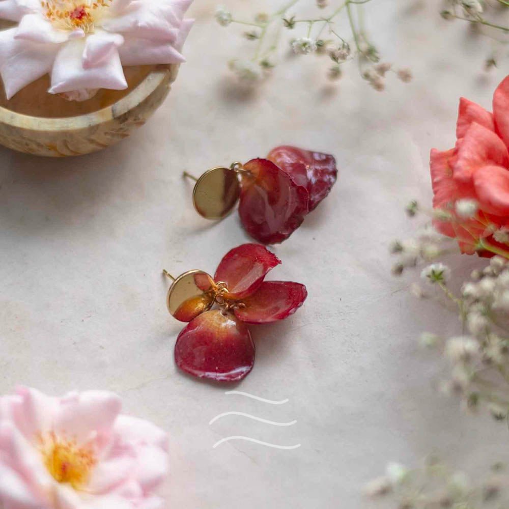 Amor Rose Petal Earrings - Real flower Jewellery - Leafy Affair