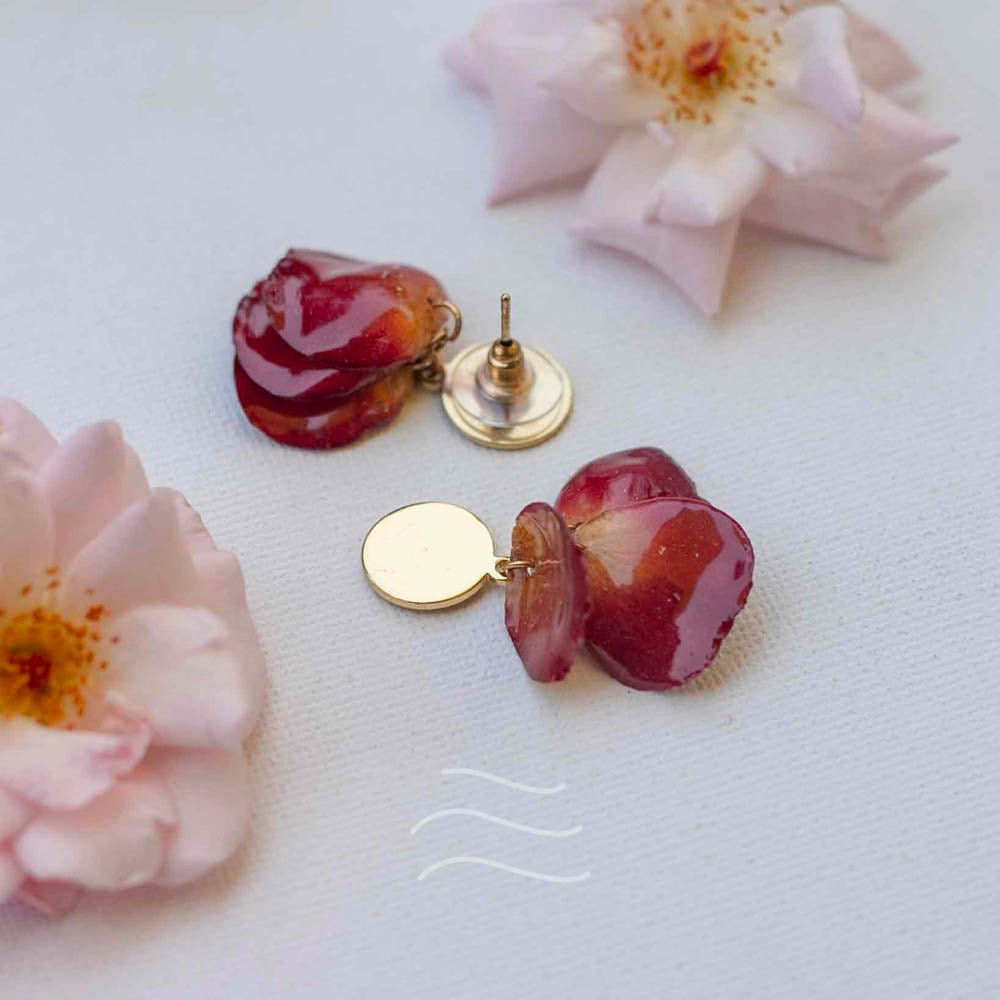 Amor Rose Petal Earrings - Real flower Jewellery - Leafy Affair