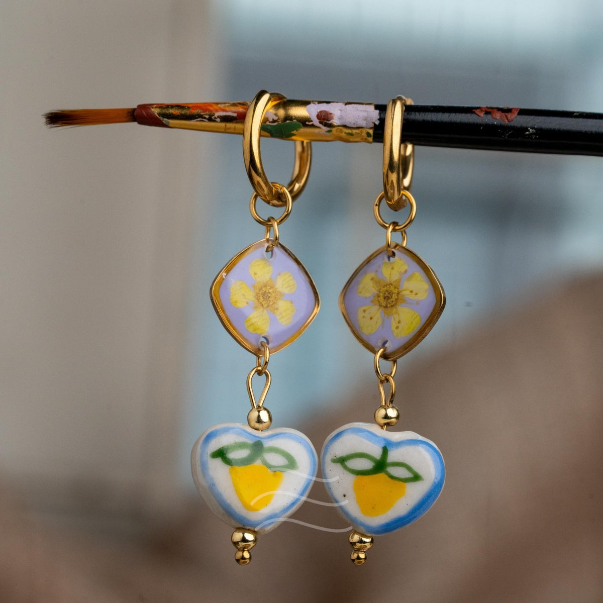 Lemon Kiss Earrings - Real flower Jewellery - Leafy Affair
