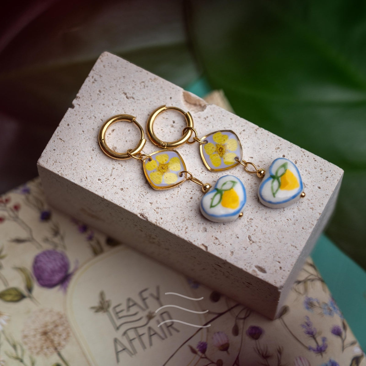 Lemon Kiss Earrings - Real flower Jewellery - Leafy Affair