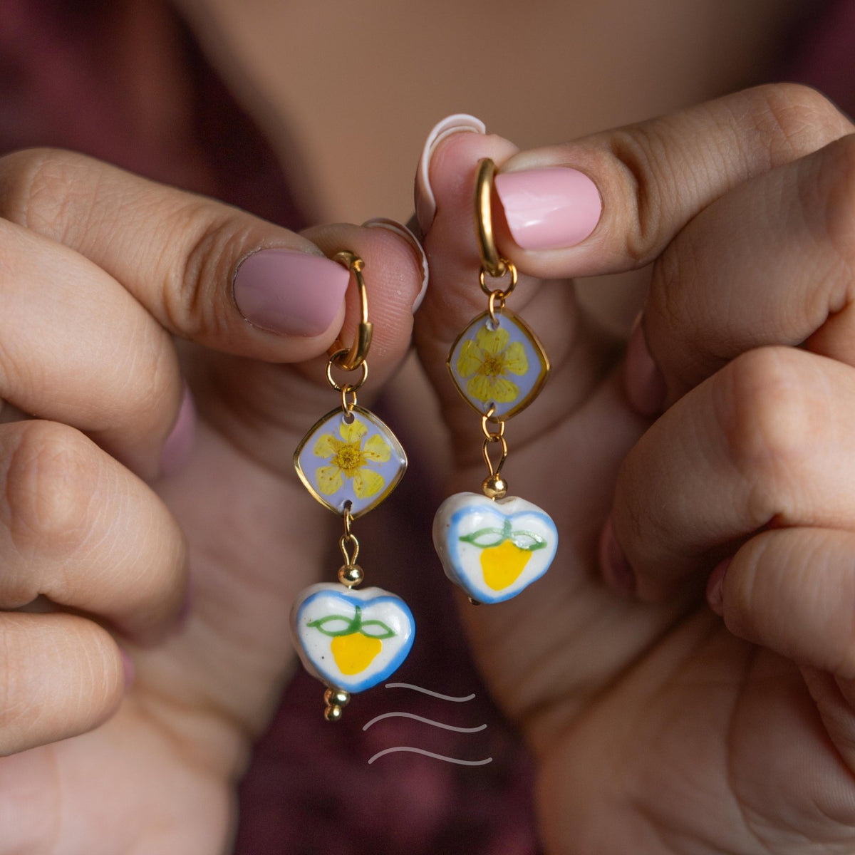 Lemon Kiss Earrings - Real flower Jewellery - Leafy Affair