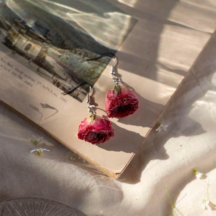 Mon Cherie Earrings - Real flower Jewellery - Leafy Affair