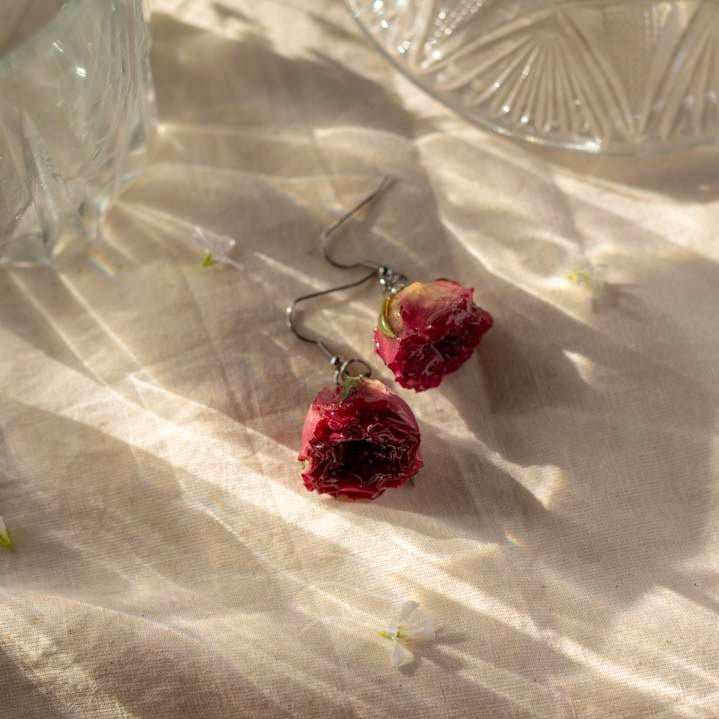 Mon Cherie Earrings - Real flower Jewellery - Leafy Affair