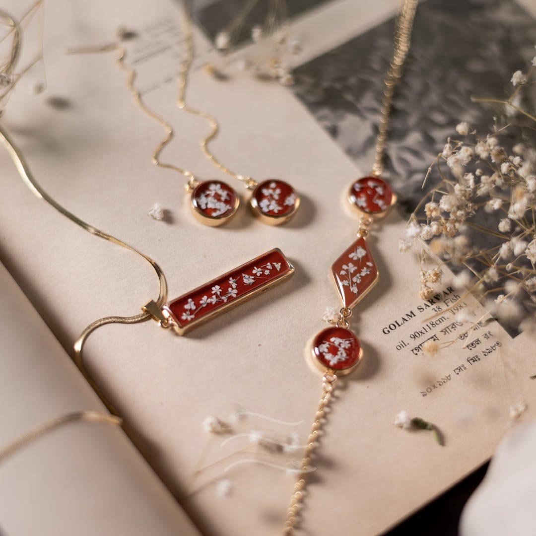 Rosette Set - Real flower Jewellery - Leafy Affair