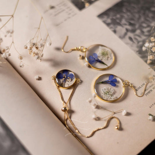 Lobelia Set - Real flower Jewellery - Leafy Affair