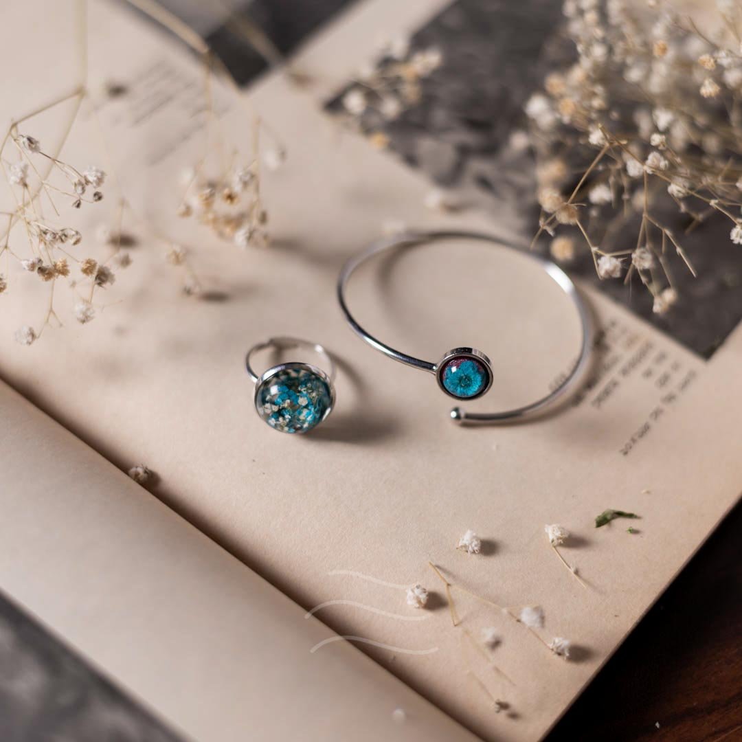Turquoise Seas Set - Real flower Jewellery - Leafy Affair