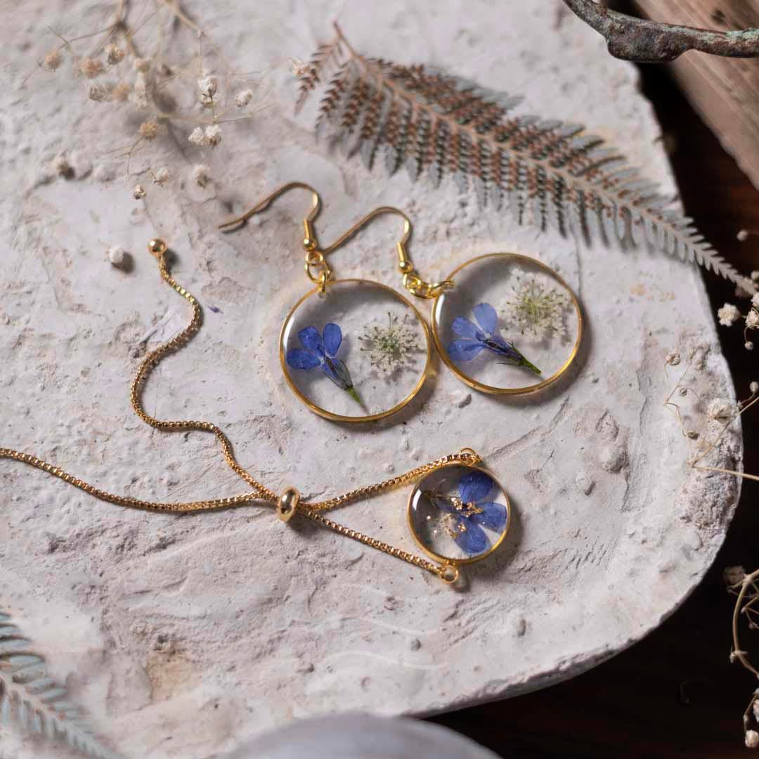 Lobelia Set - Real flower Jewellery - Leafy Affair