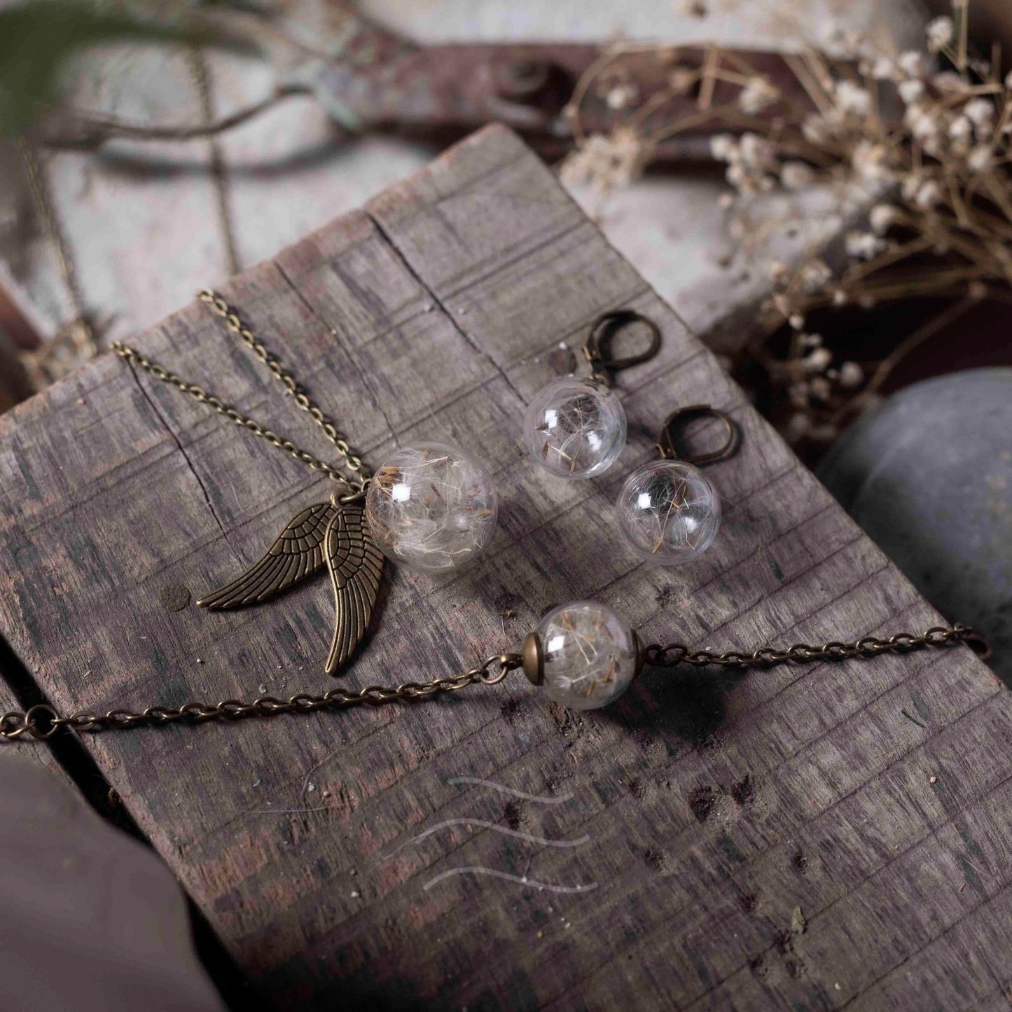 Dandelion Set - Real flower Jewellery - Leafy Affair