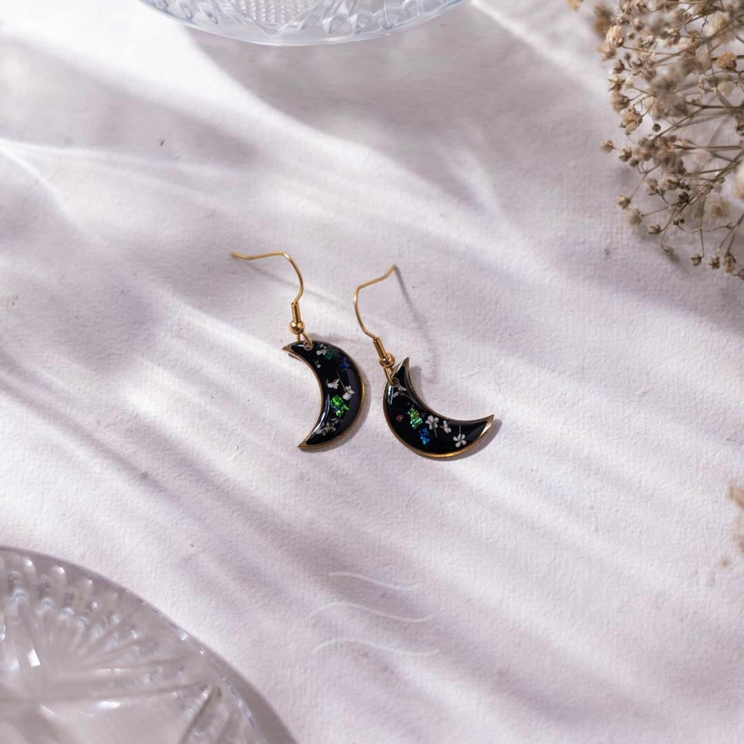 Midnight Moon Earrings - Real flower Jewellery - Leafy Affair