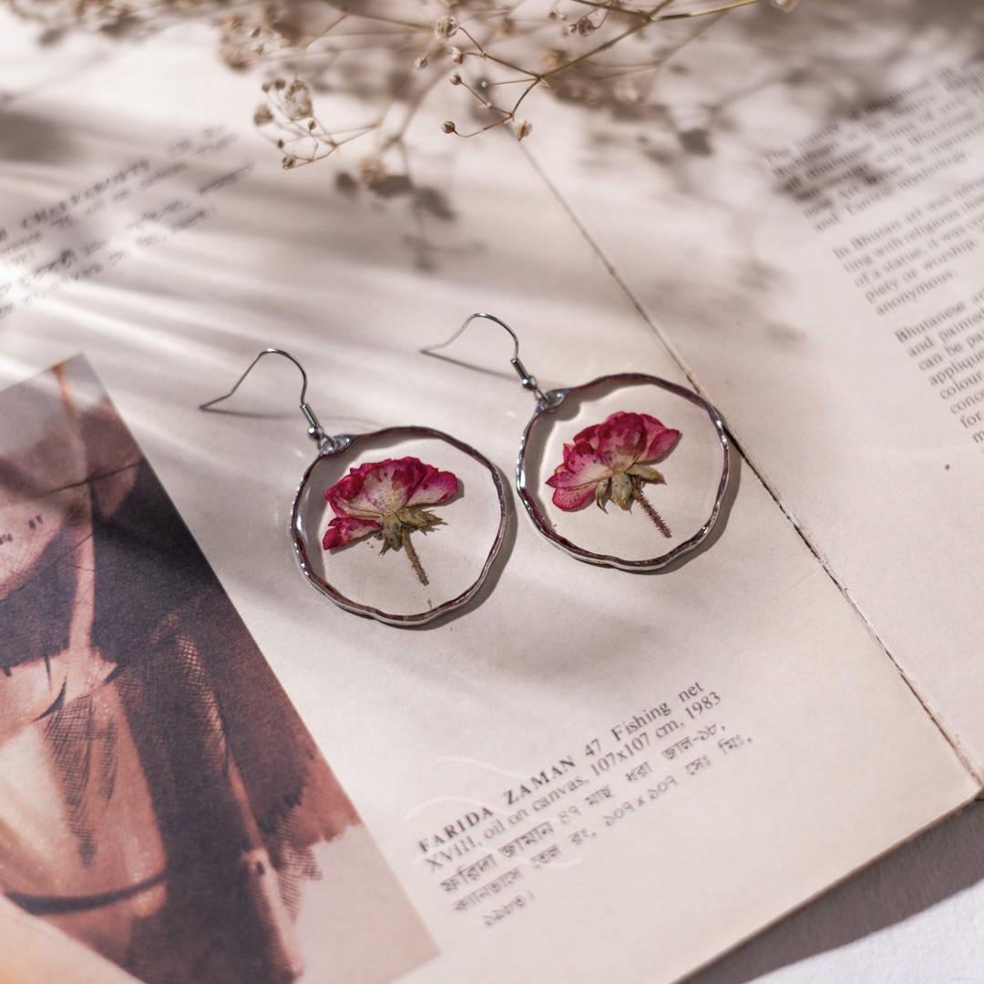 Whispering Rose Earrings - Real flower Jewellery - Leafy Affair