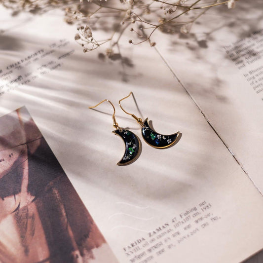 Midnight Moon Earrings - Real flower Jewellery - Leafy Affair