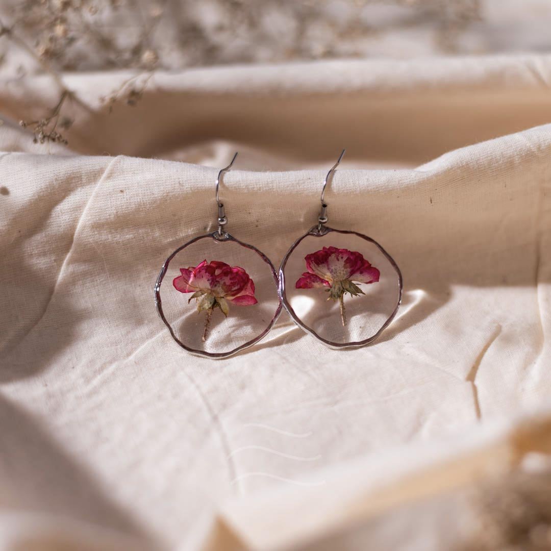 Whispering Rose Earrings - Real flower Jewellery - Leafy Affair