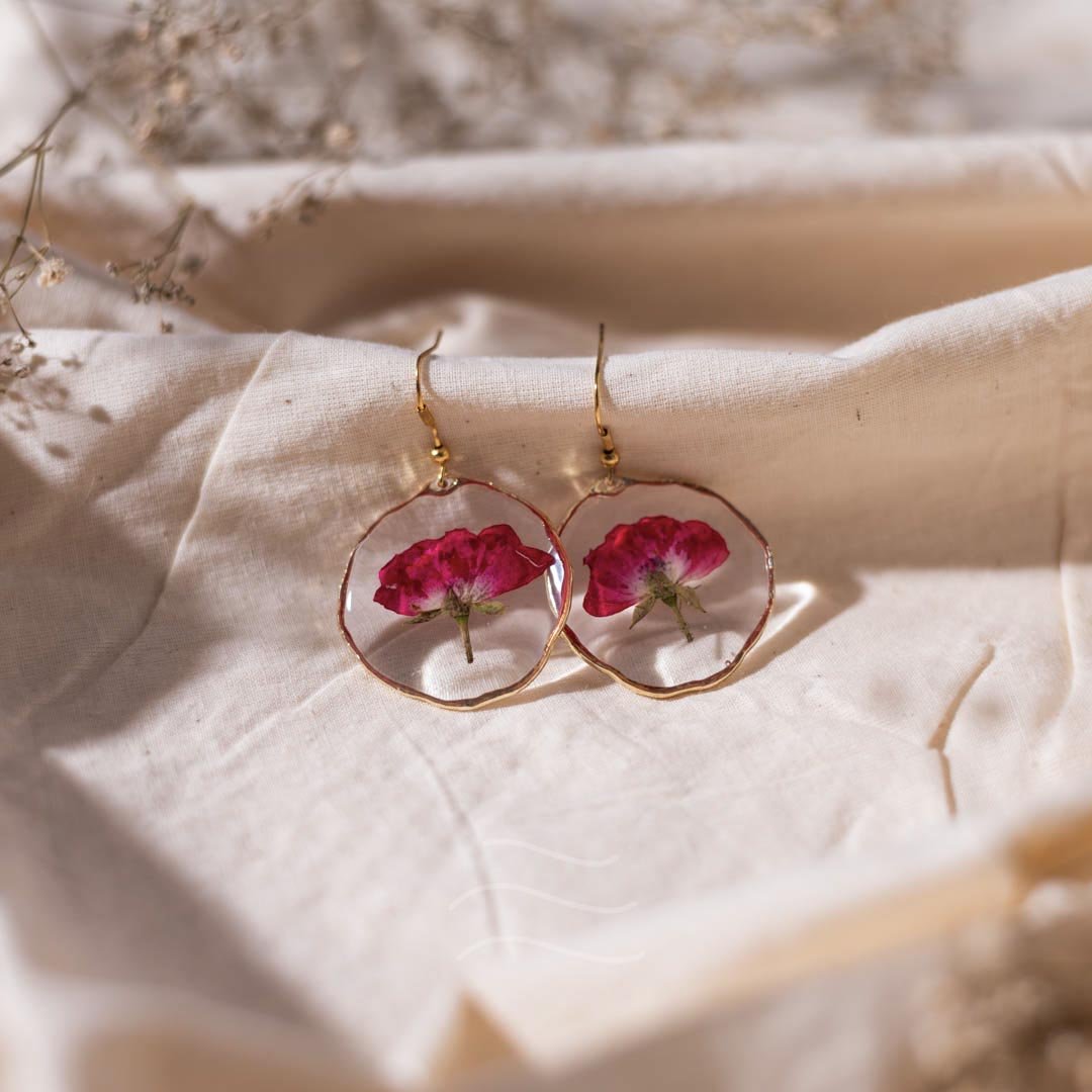 Whispering Rose Earrings - Real flower Jewellery - Leafy Affair
