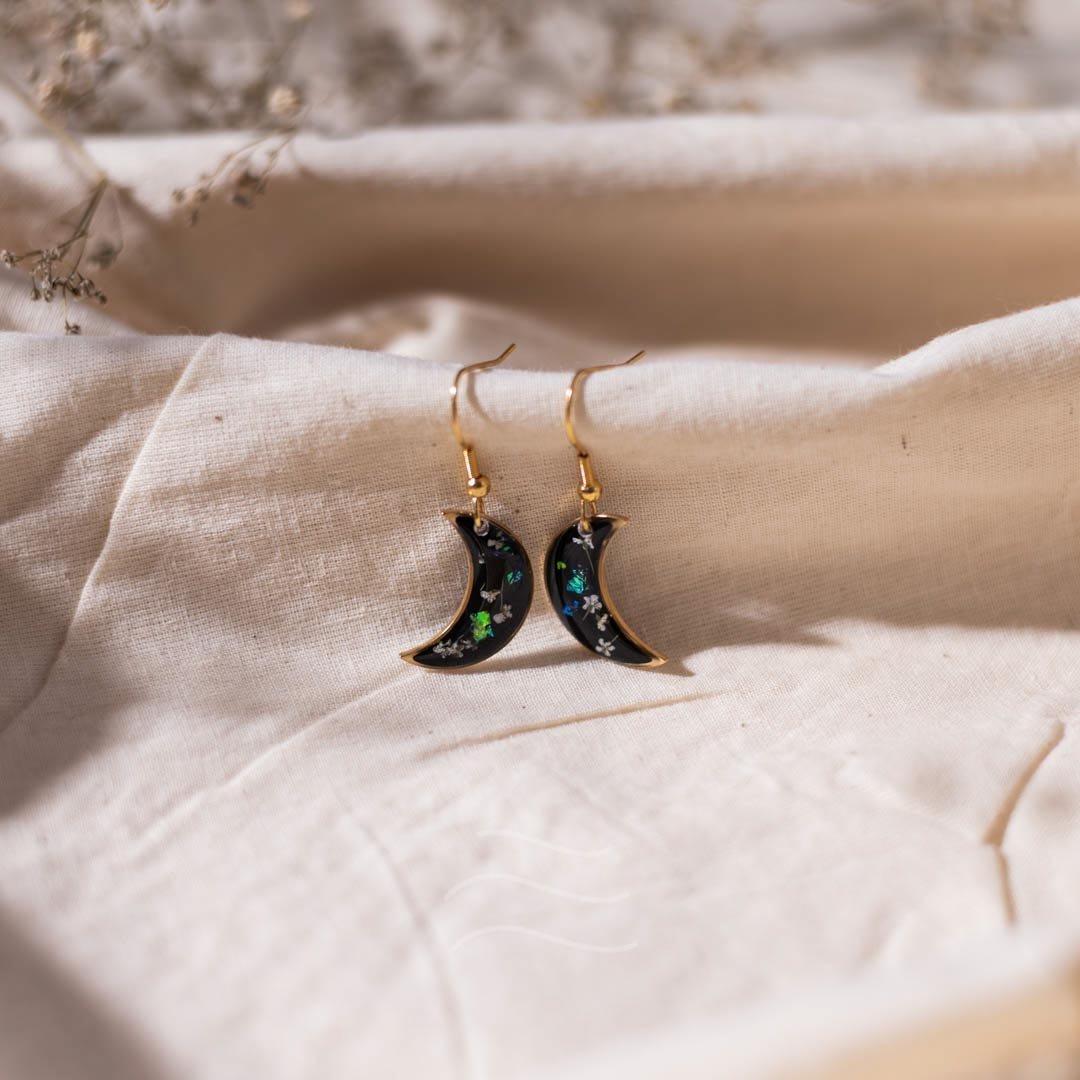Midnight Moon Earrings - Real flower Jewellery - Leafy Affair