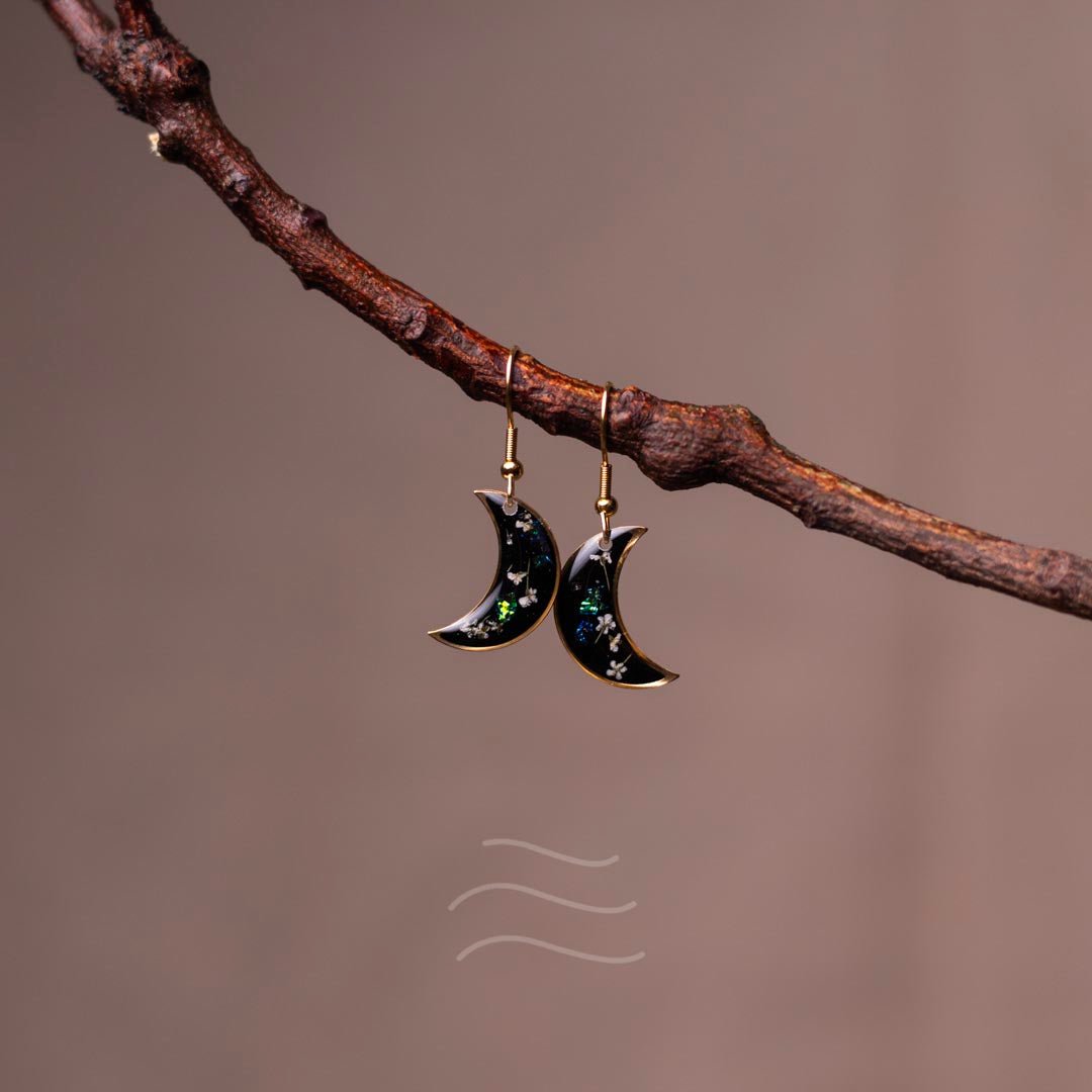 Midnight Moon Earrings - Real flower Jewellery - Leafy Affair