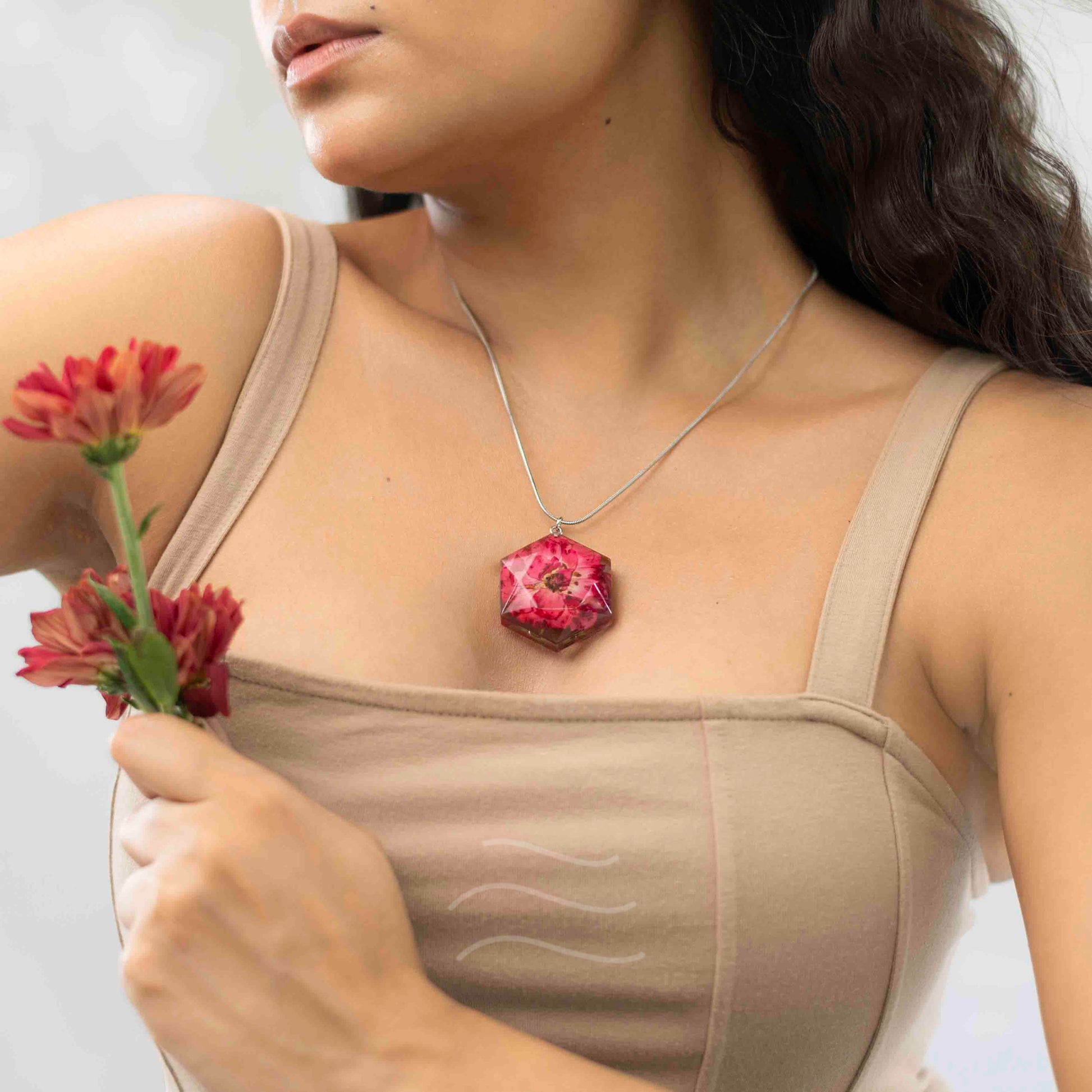 Blushing Quartz Necklace - Real flower Jewellery - Leafy Affair
