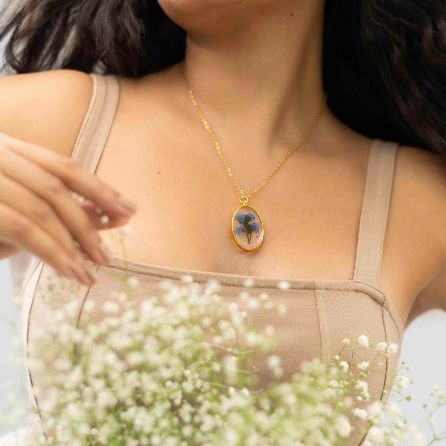 Bridgerton Blue Necklace - Real flower Jewellery - Leafy Affair