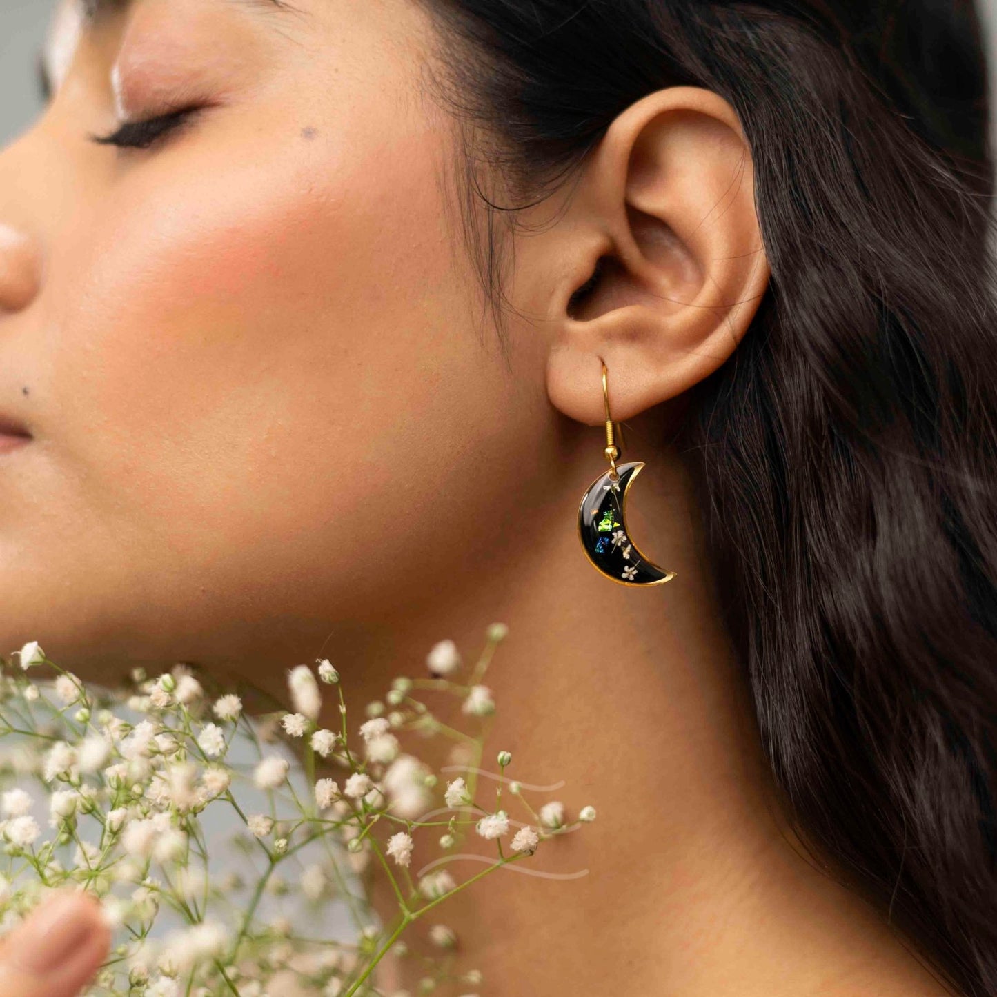 Midnight Moon Earrings - Real flower Jewellery - Leafy Affair
