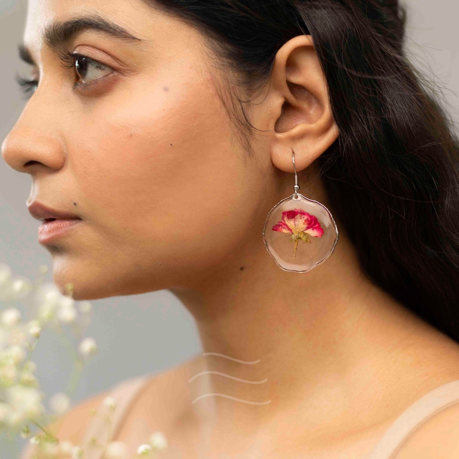 Whispering Rose Earrings - Real flower Jewellery - Leafy Affair