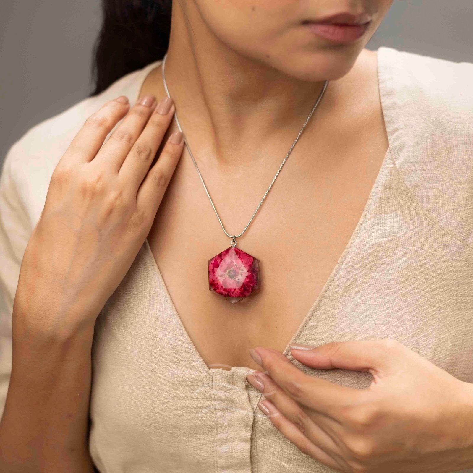 Blushing Quartz Necklace - Real flower Jewellery - Leafy Affair