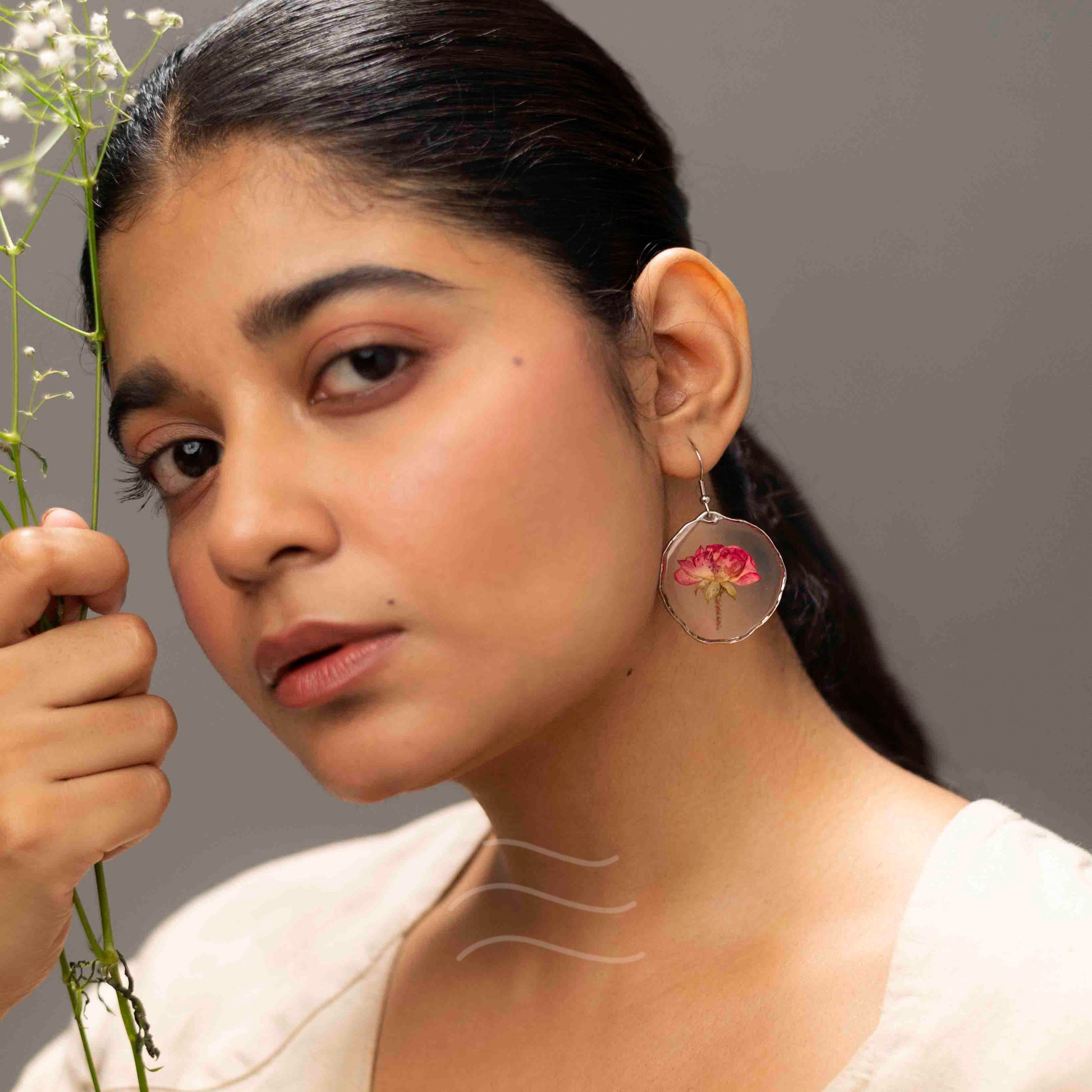 Whispering Rose Earrings - Real flower Jewellery - Leafy Affair