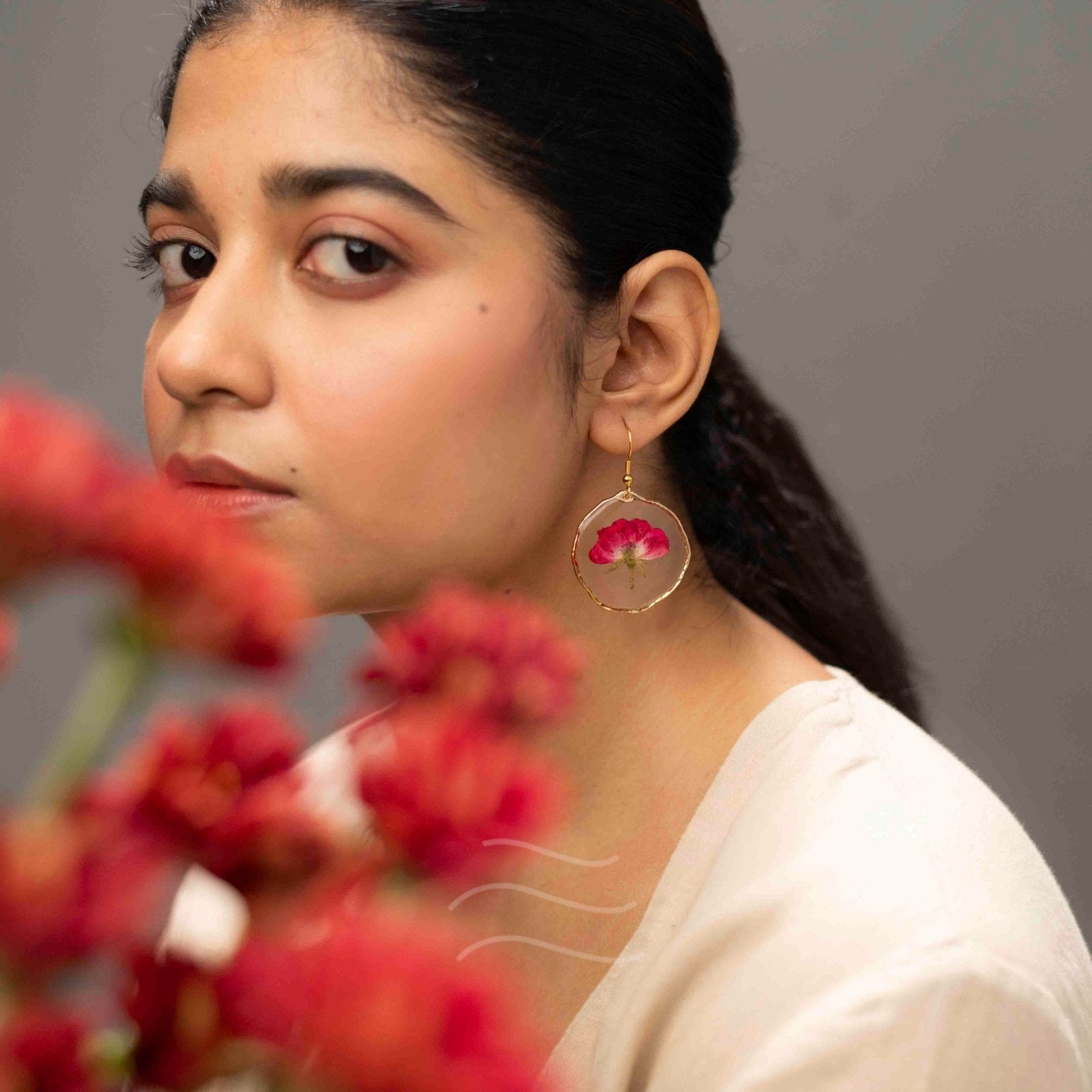 Whispering Rose Earrings - Real flower Jewellery - Leafy Affair