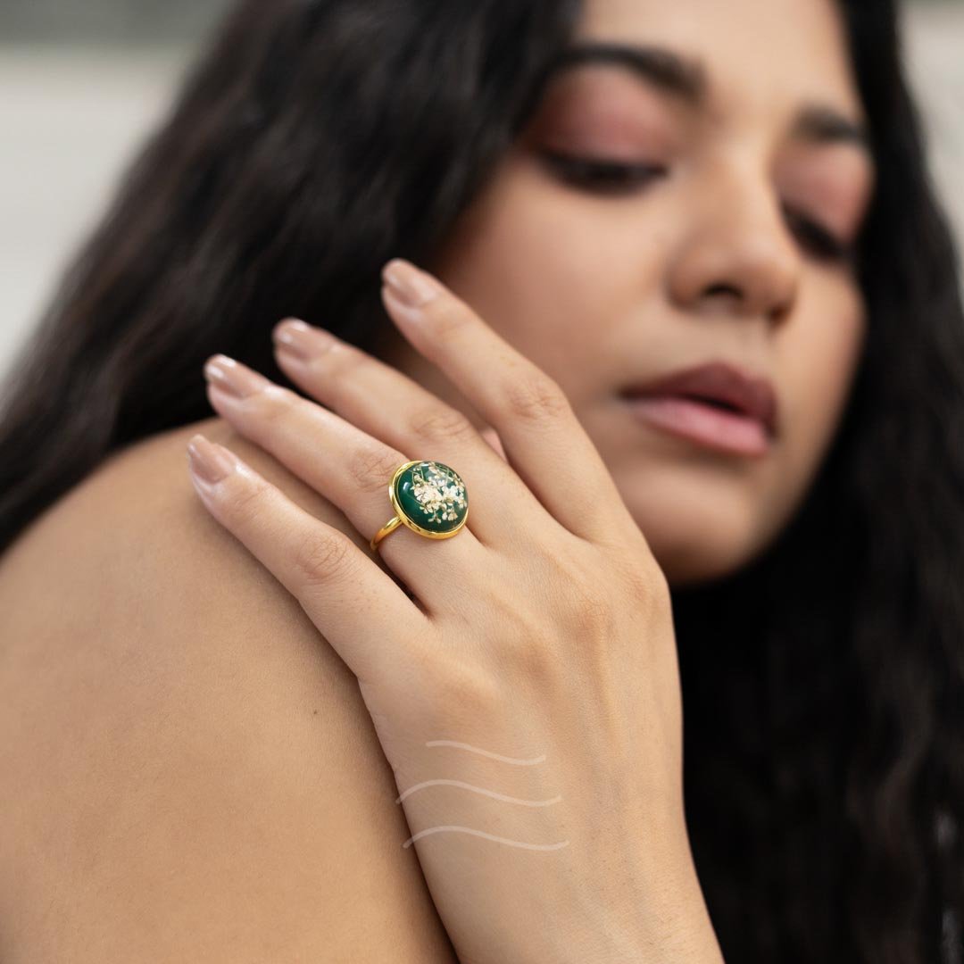 Jade Flower Ring Unisex - Real flower Jewellery - Leafy Affair