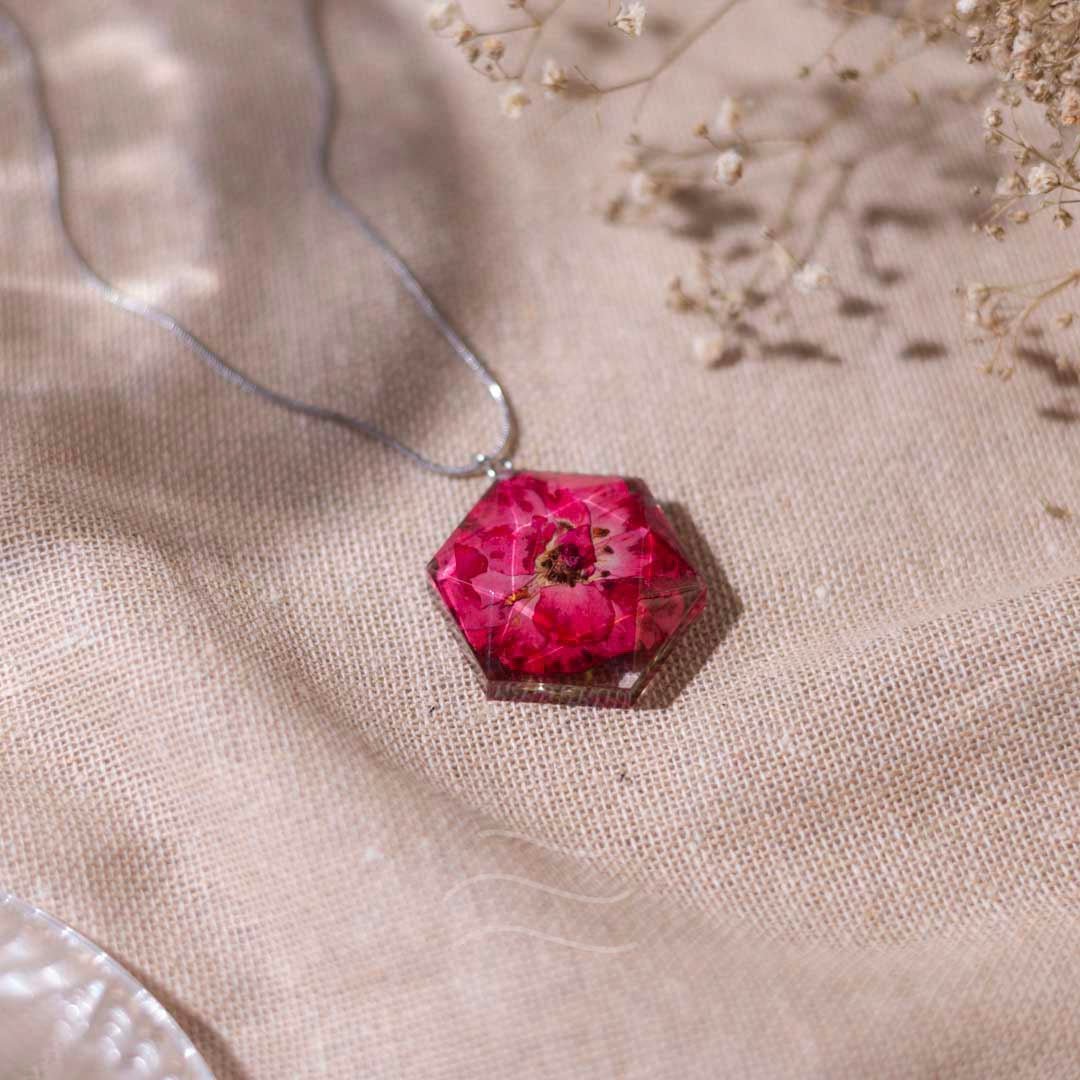 Blushing Quartz Necklace - Real flower Jewellery - Leafy Affair