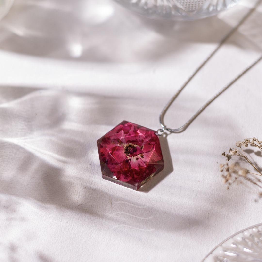 Blushing Quartz Necklace - Real flower Jewellery - Leafy Affair