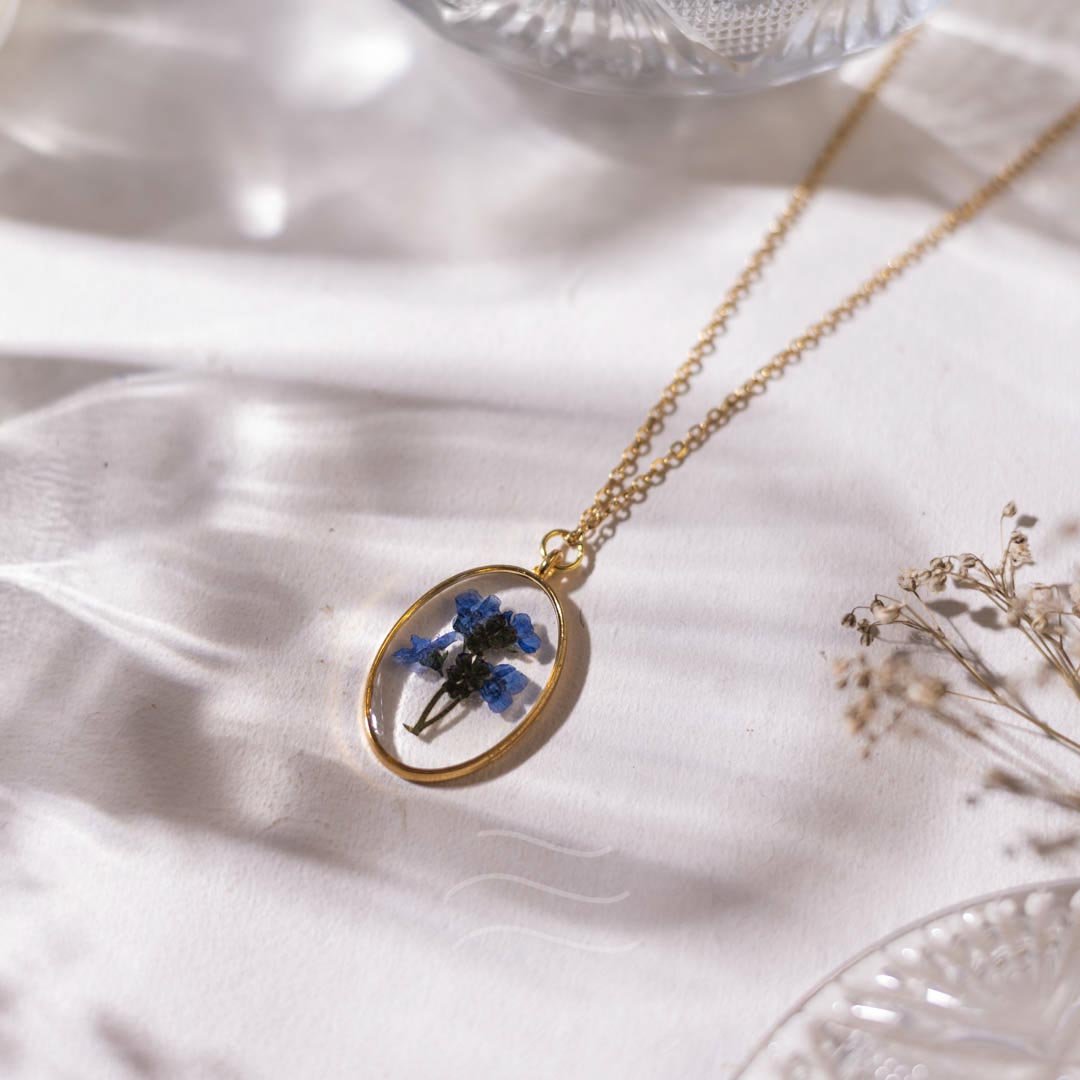 Bridgerton Blue Necklace - Real flower Jewellery - Leafy Affair