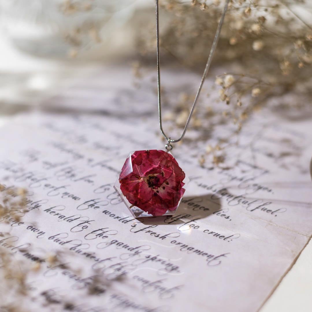 Blushing Quartz Necklace - Real flower Jewellery - Leafy Affair