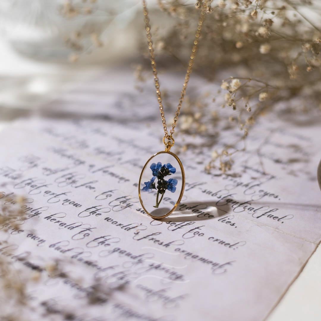 Bridgerton Blue Necklace - Real flower Jewellery - Leafy Affair