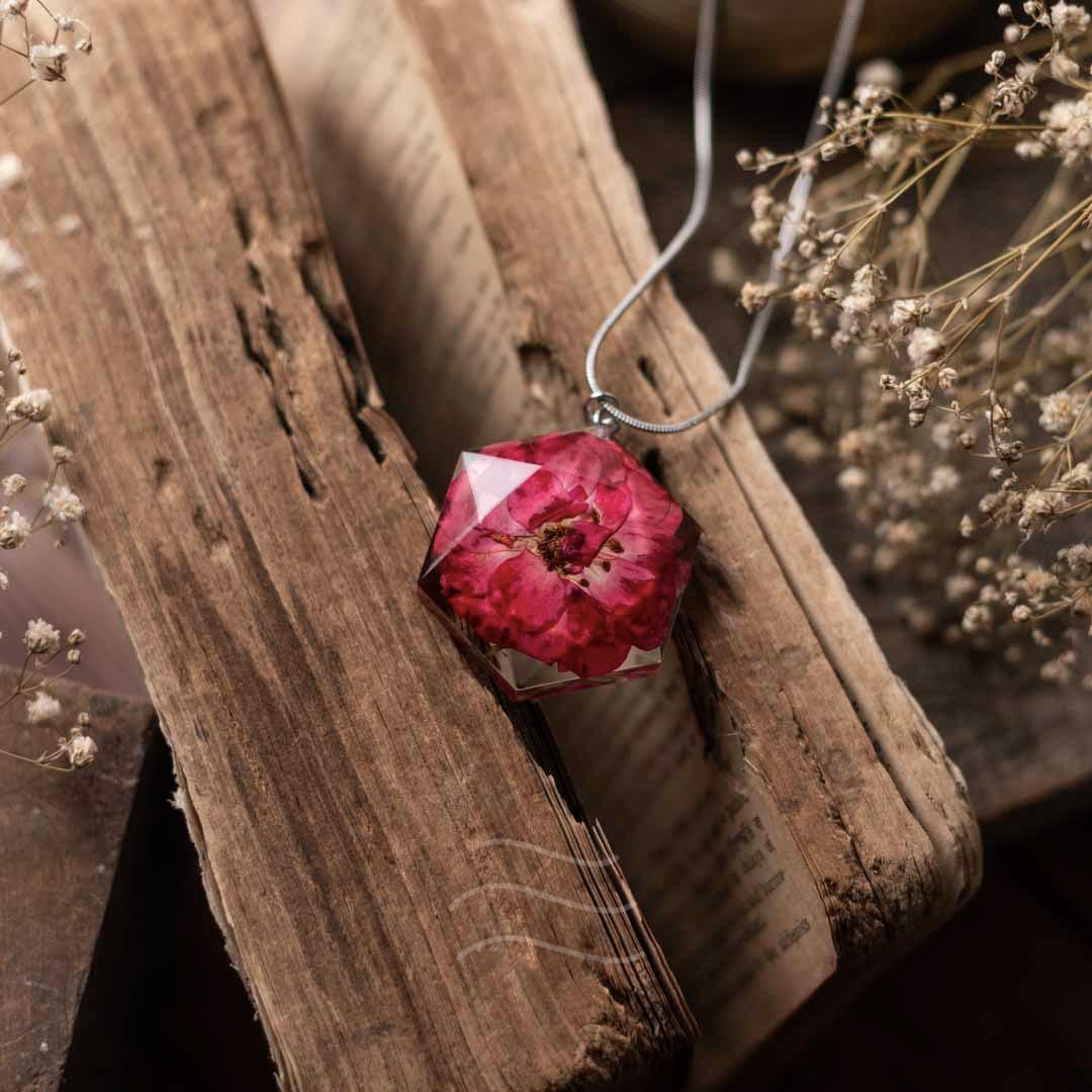 Blushing Quartz Necklace - Real flower Jewellery - Leafy Affair