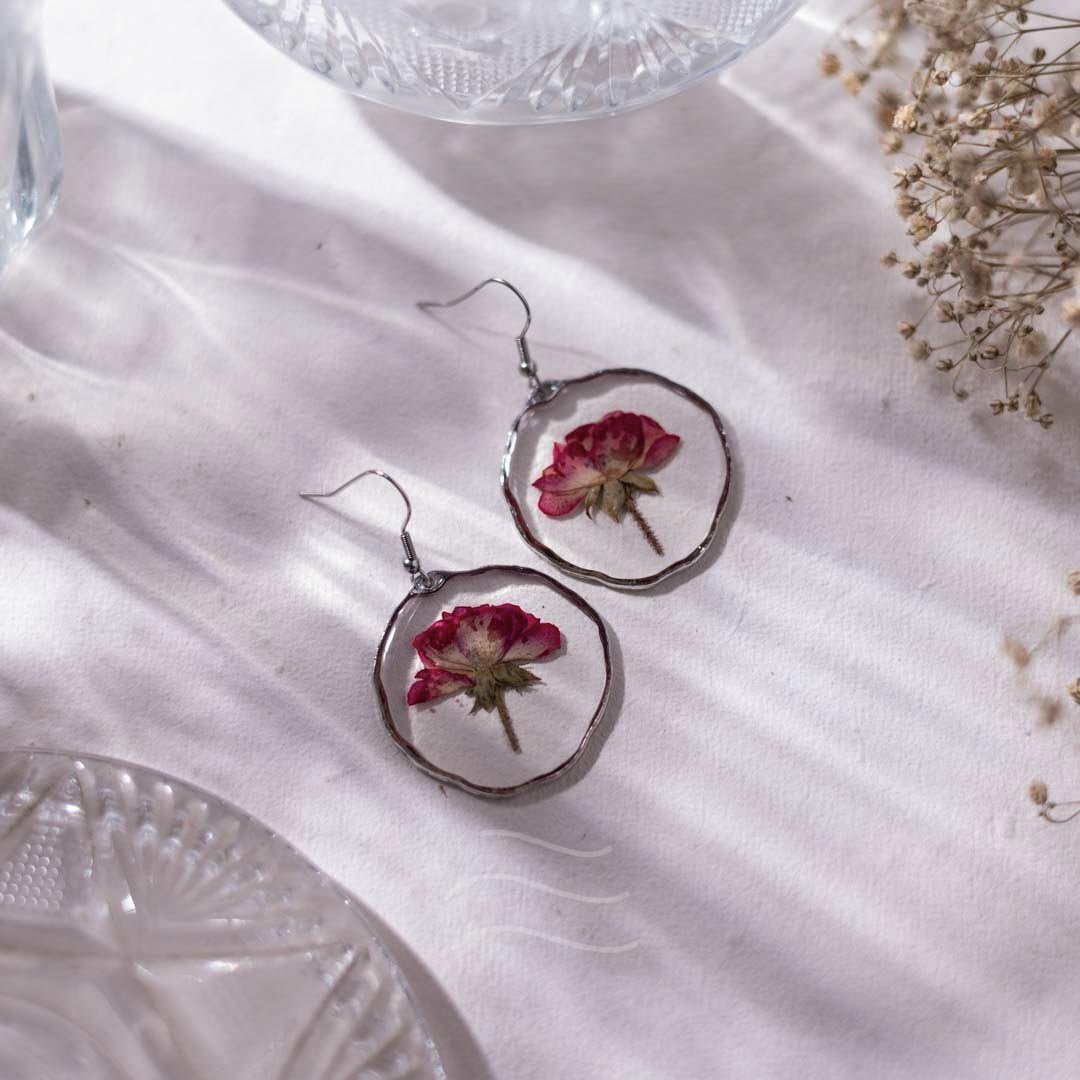 Whispering Rose Earrings - Real flower Jewellery - Leafy Affair