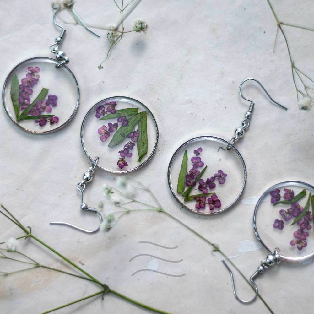 Spell of Purple Earrings - Real flower Jewellery - Leafy Affair