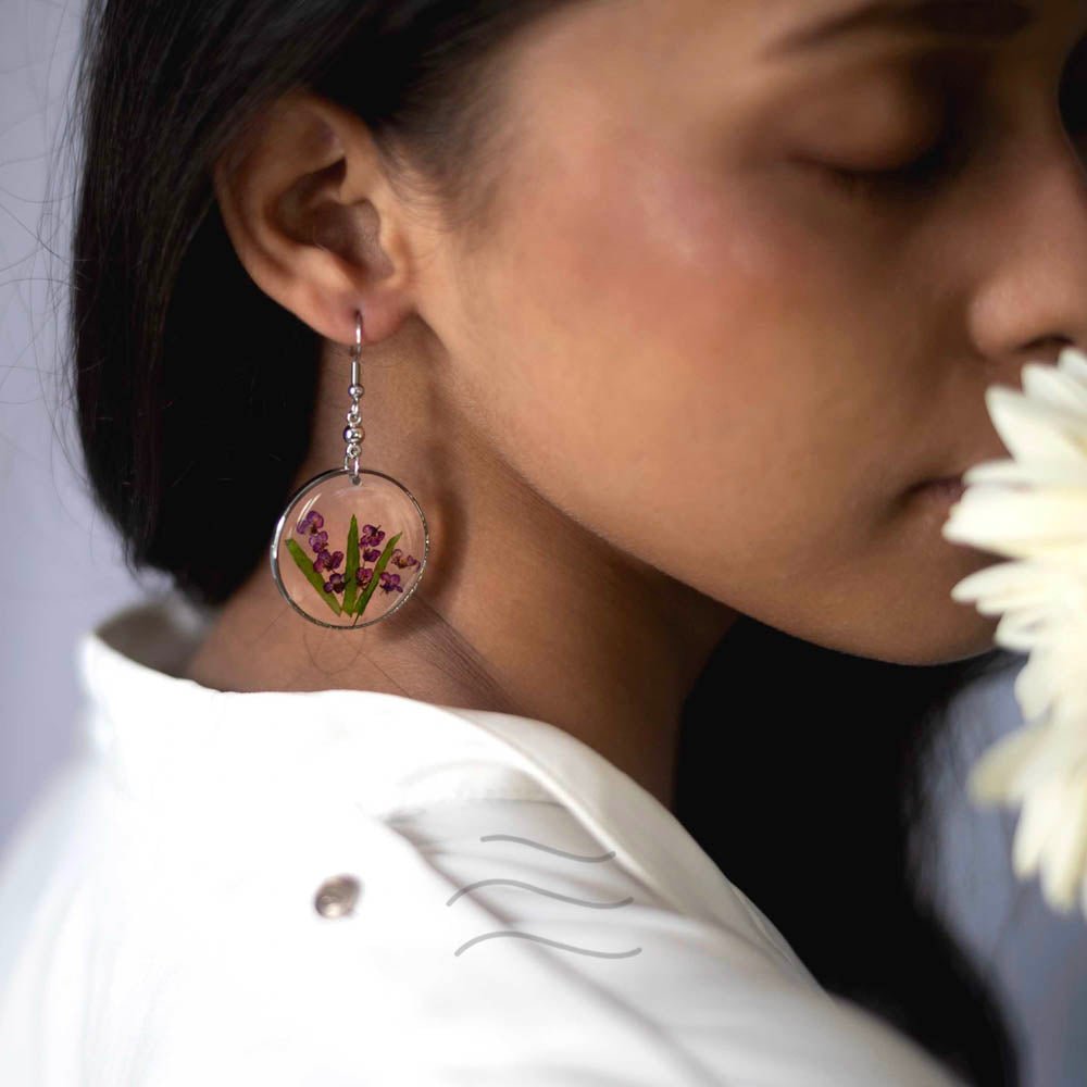 Spell of Purple Earrings - Real flower Jewellery - Leafy Affair