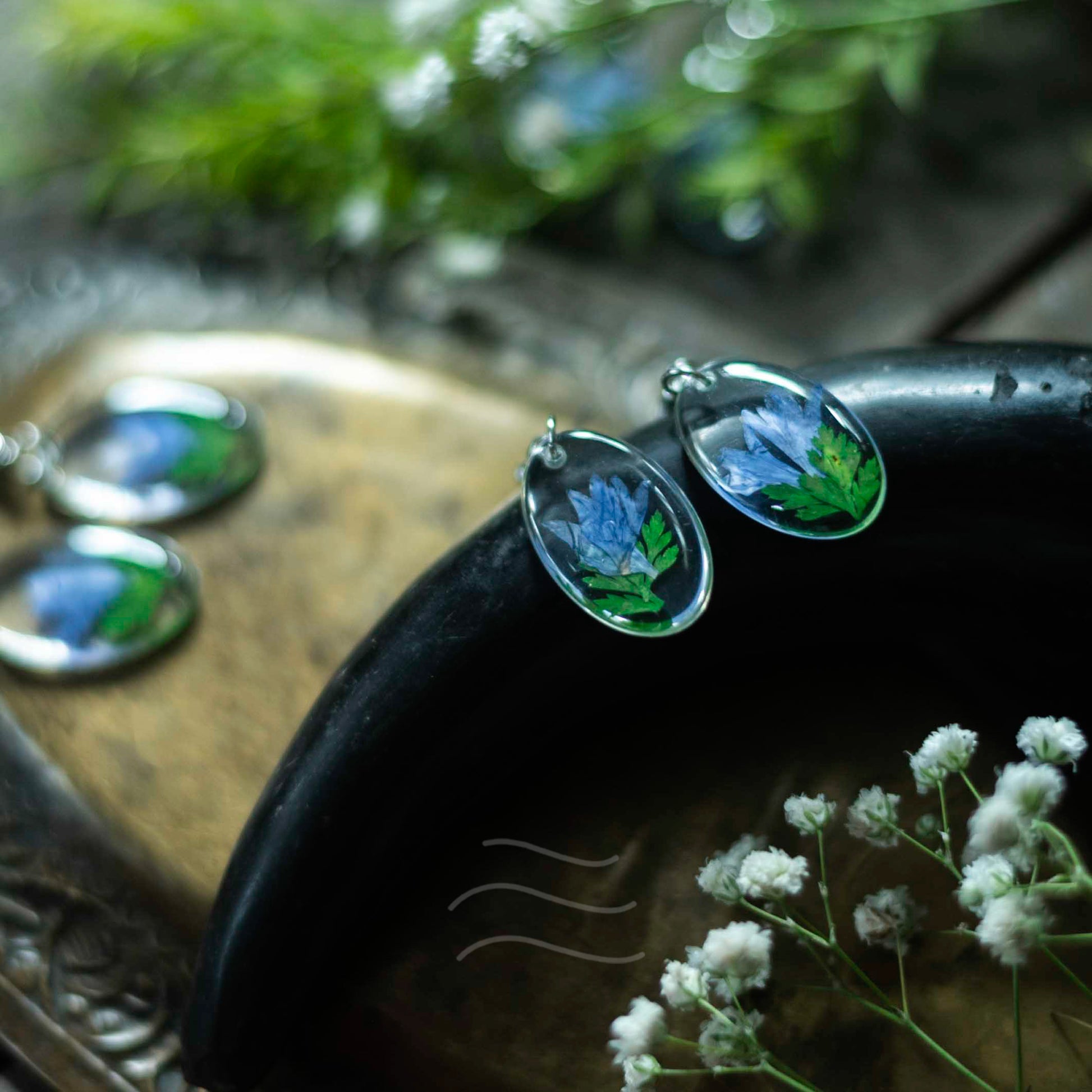 Azure Oval Earrings - Real flower Jewellery - Leafy Affair