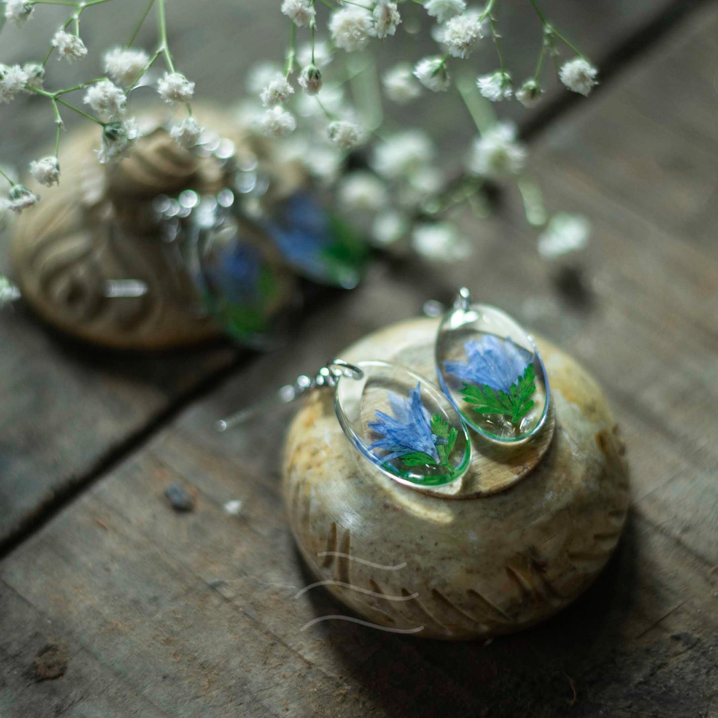 Azure Oval Earrings - Real flower Jewellery - Leafy Affair