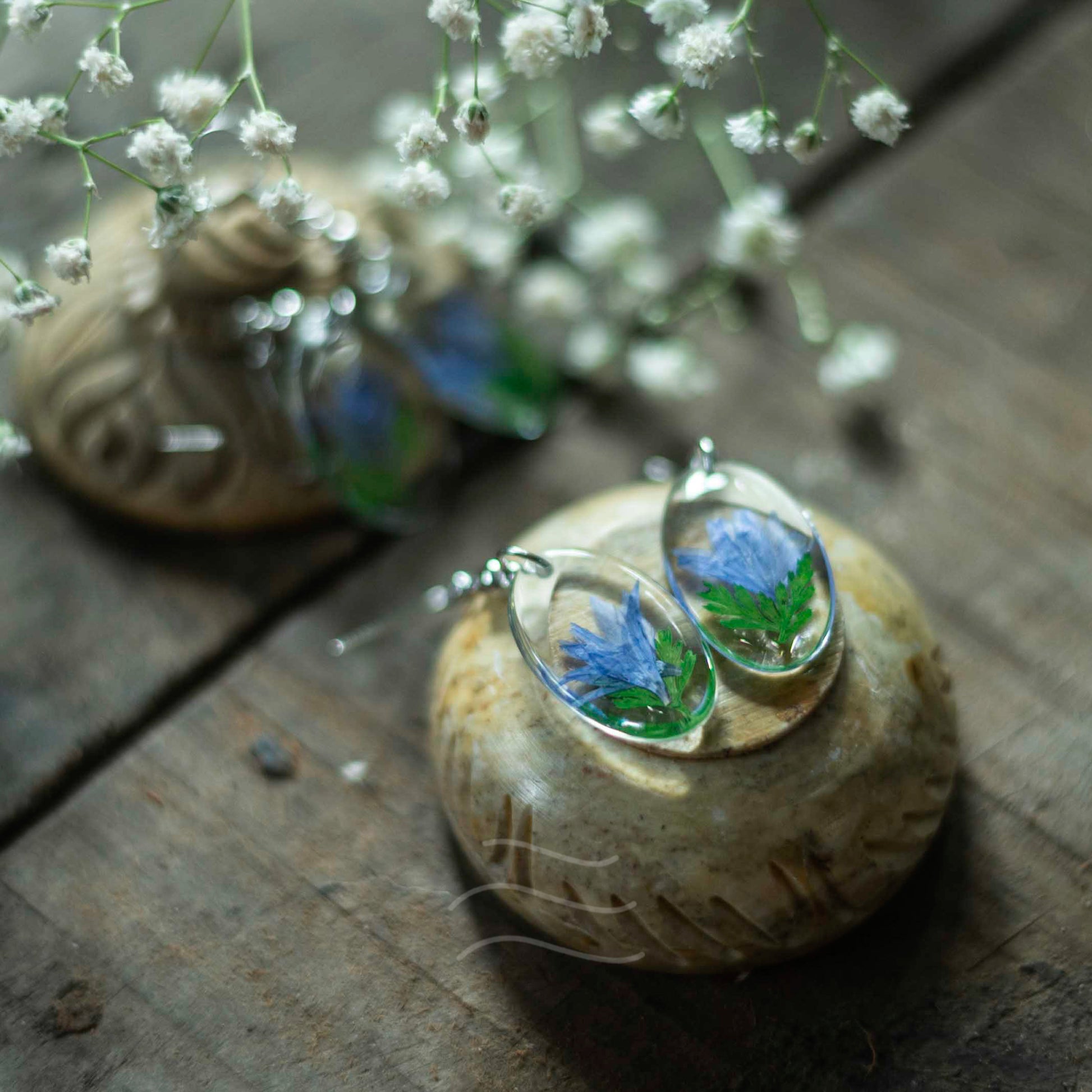 Azure Oval Earrings - Real flower Jewellery - Leafy Affair