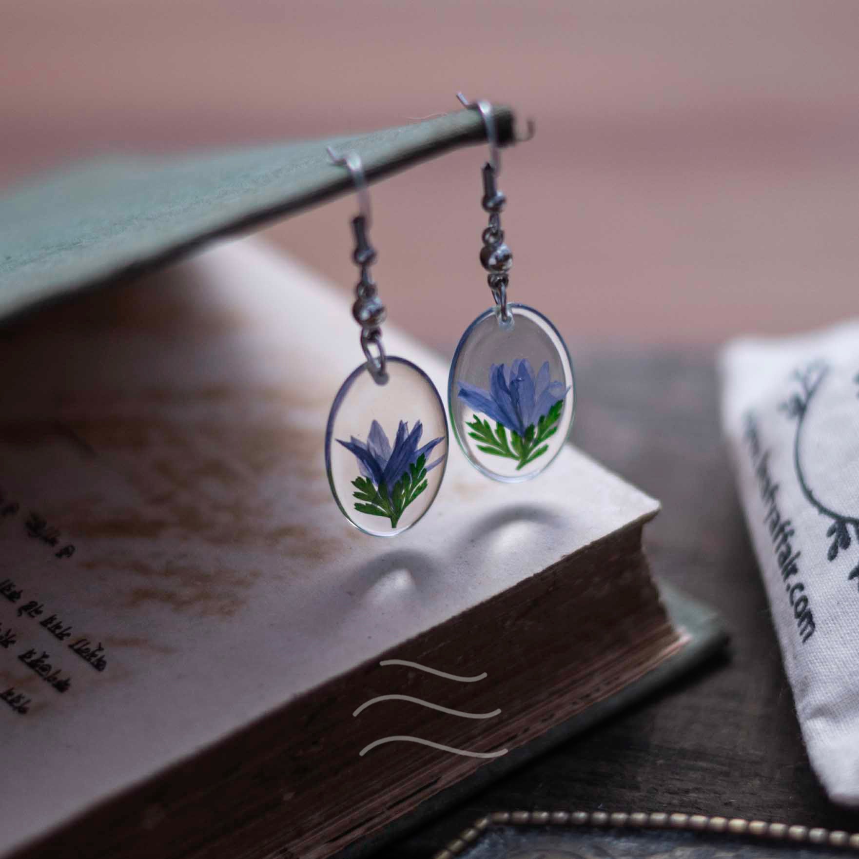 Azure Oval Earrings - Real flower Jewellery - Leafy Affair