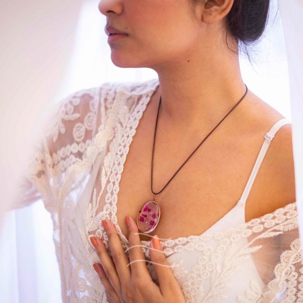 Crimson Pink Beauty - Real flower Jewellery - Leafy Affair