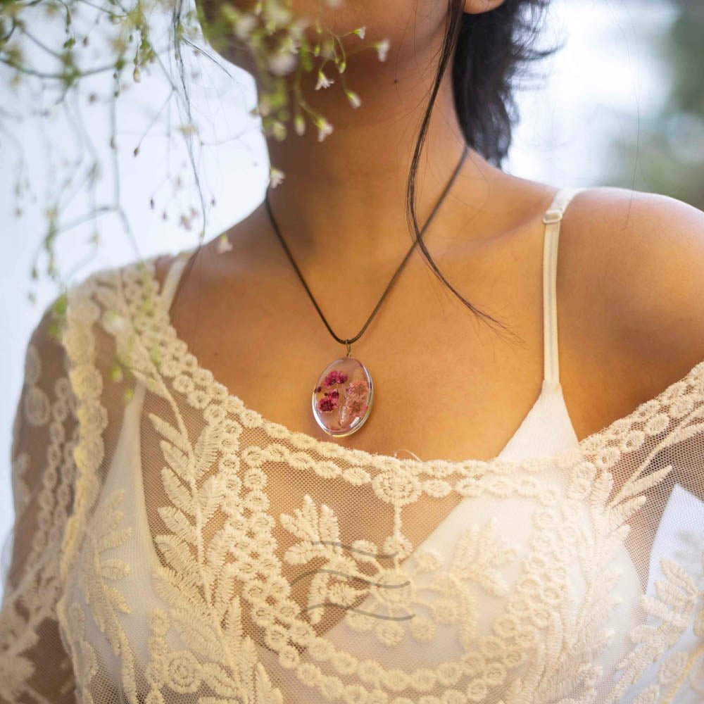 Crimson Pink Beauty - Real flower Jewellery - Leafy Affair