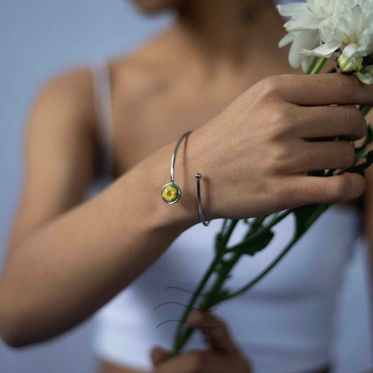 Plum Blossom Bracelet- Yellow - Real flower Jewellery - Leafy Affair