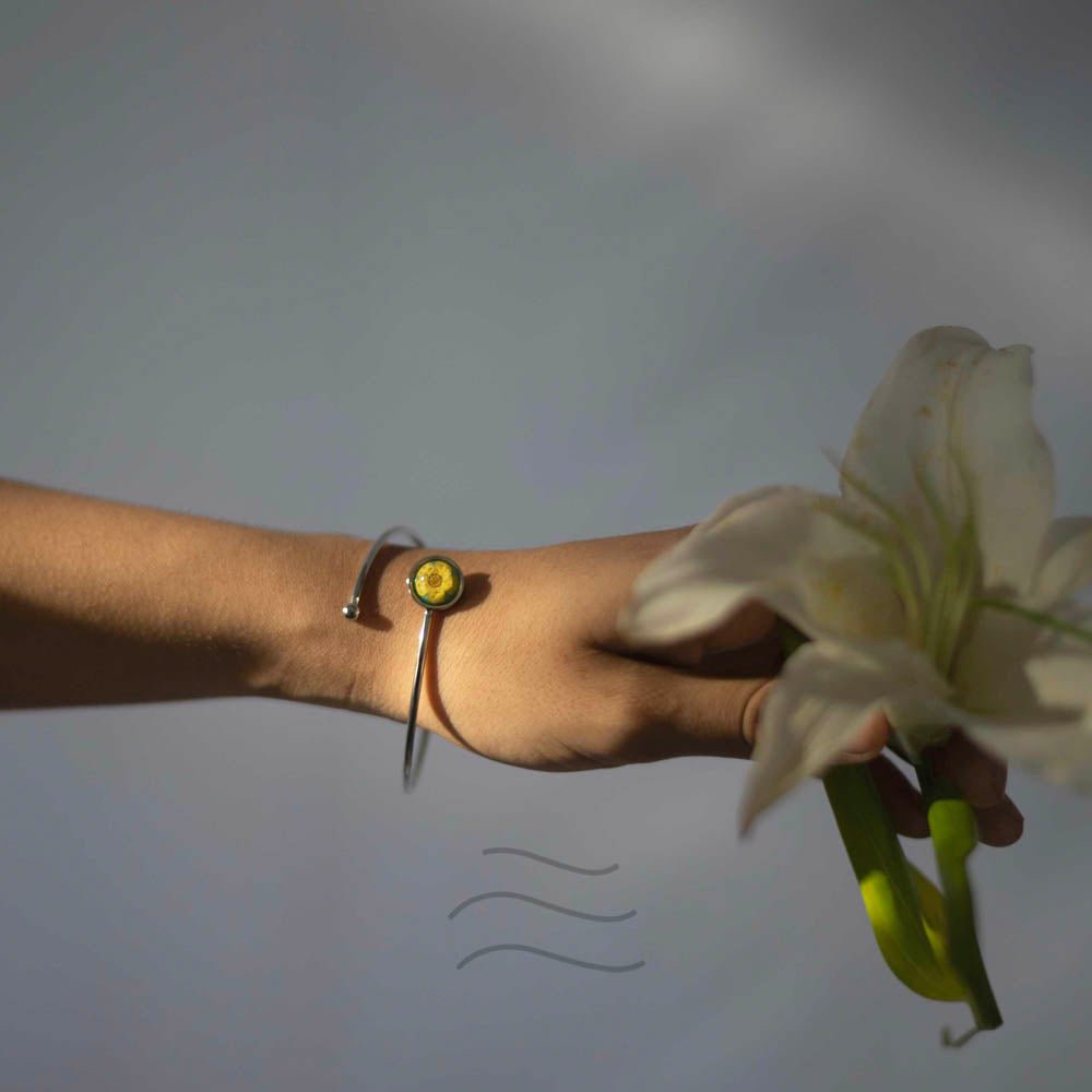 Plum Blossom Bracelet- Yellow - Real flower Jewellery - Leafy Affair